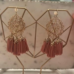 Pink and Gold Chandelier Earrings - Lulus